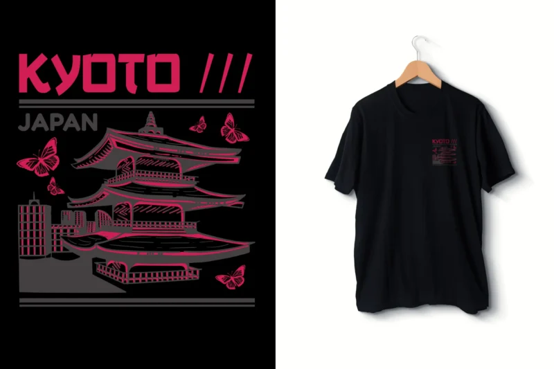 Kyoto scaled Kişiye özel ,Tşört Siyah Erkek Kyoto Japon Küçük baskılı TshirtTşört Siyah Erkek Kyoto Japon Küçük baskılı Tshirt