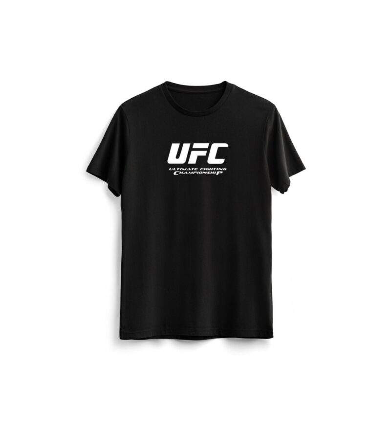 ufctext-baskili-siyah-t-shirt-basic-desenli